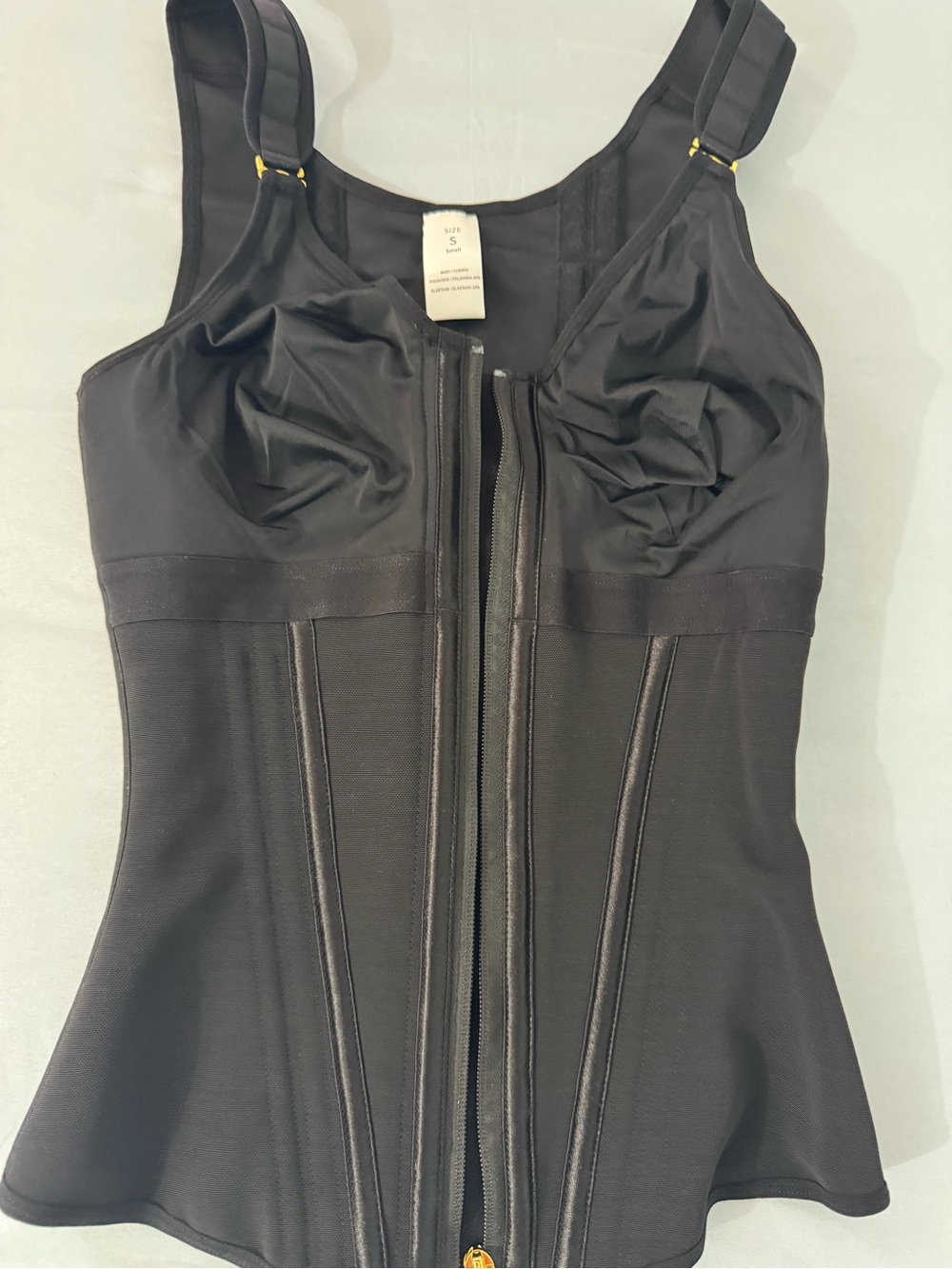 Front-Zip Black Shaping Bustier Tank with Wide Straps